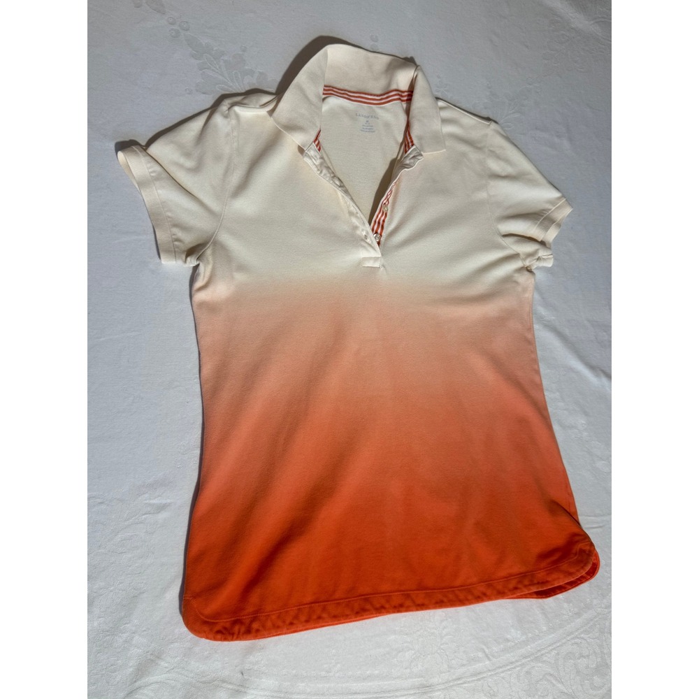 Lands End Womens Orange Ombre Dip Dye Polo Shirt Short Sleeve Size M 10-12